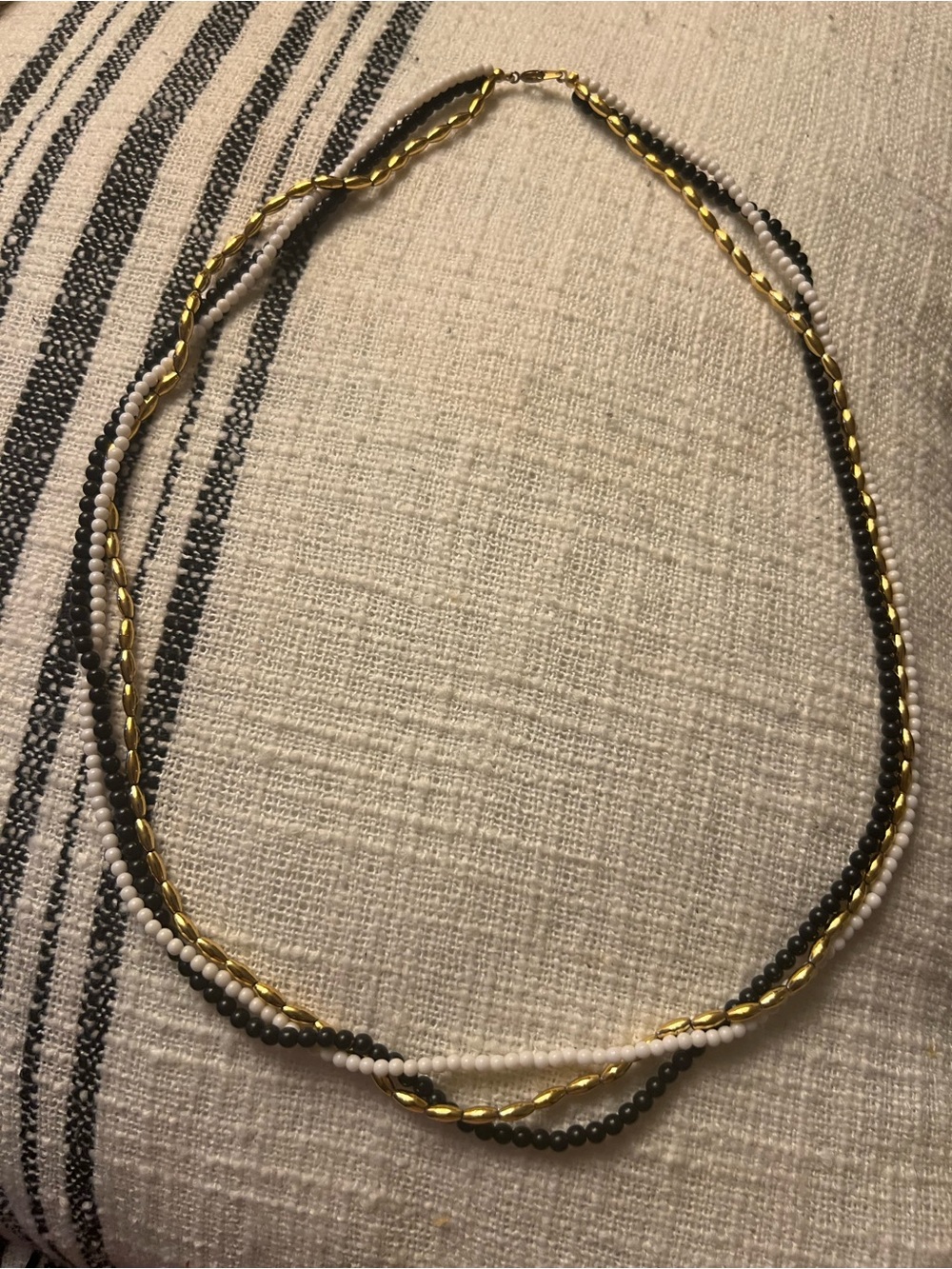 Gold, Black & White Beaded Layered Necklace
